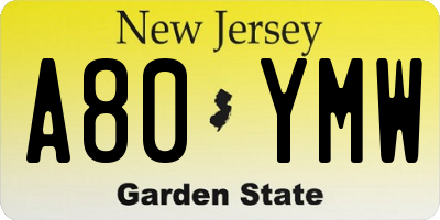 NJ license plate A80YMW