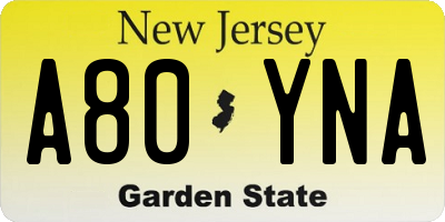 NJ license plate A80YNA