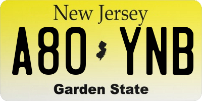 NJ license plate A80YNB