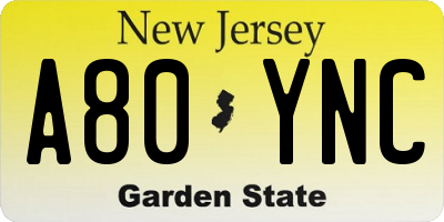 NJ license plate A80YNC
