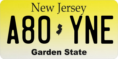 NJ license plate A80YNE