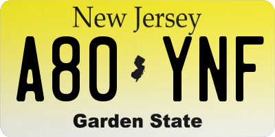 NJ license plate A80YNF