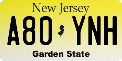 NJ license plate A80YNH