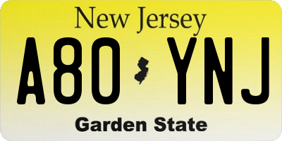 NJ license plate A80YNJ