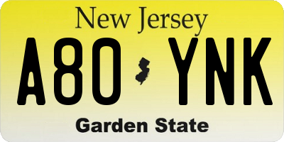 NJ license plate A80YNK