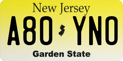 NJ license plate A80YNO