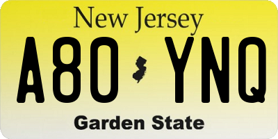 NJ license plate A80YNQ
