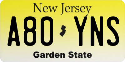 NJ license plate A80YNS