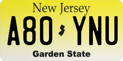 NJ license plate A80YNU