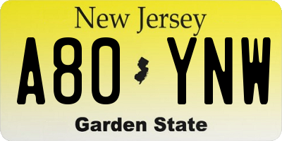 NJ license plate A80YNW