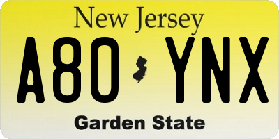 NJ license plate A80YNX