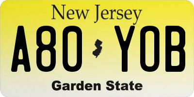 NJ license plate A80YOB