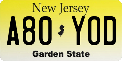 NJ license plate A80YOD