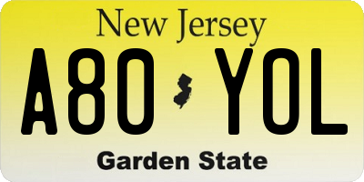 NJ license plate A80YOL
