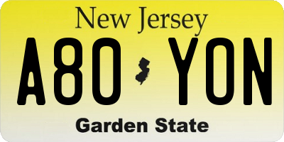 NJ license plate A80YON
