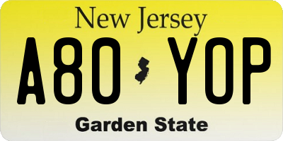NJ license plate A80YOP
