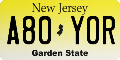NJ license plate A80YOR