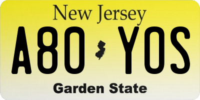NJ license plate A80YOS