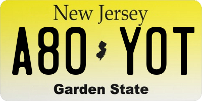 NJ license plate A80YOT