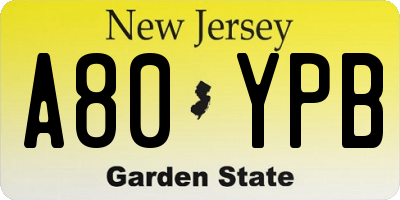 NJ license plate A80YPB