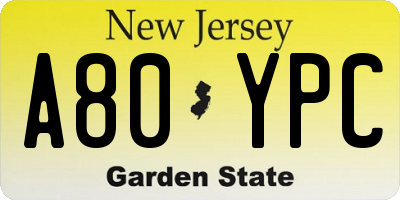 NJ license plate A80YPC