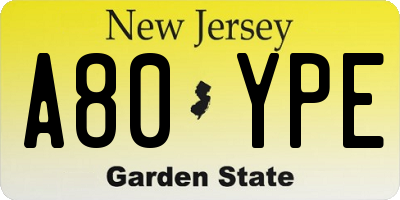 NJ license plate A80YPE