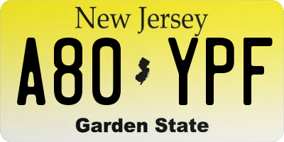 NJ license plate A80YPF