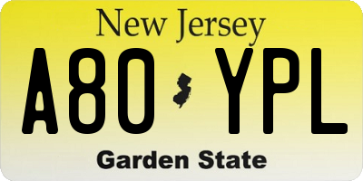 NJ license plate A80YPL