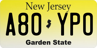 NJ license plate A80YPO