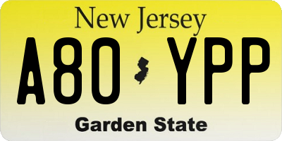 NJ license plate A80YPP