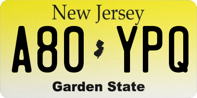 NJ license plate A80YPQ