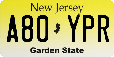 NJ license plate A80YPR
