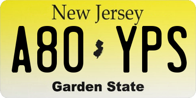 NJ license plate A80YPS
