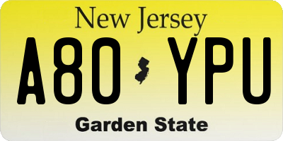 NJ license plate A80YPU