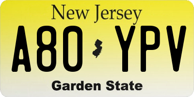 NJ license plate A80YPV