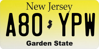 NJ license plate A80YPW