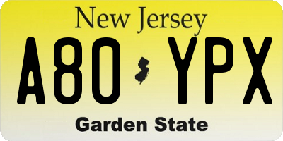 NJ license plate A80YPX
