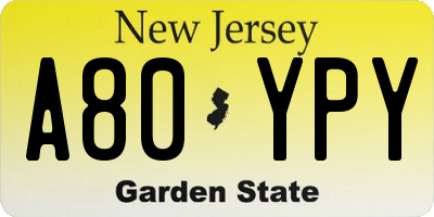 NJ license plate A80YPY