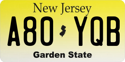 NJ license plate A80YQB