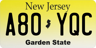 NJ license plate A80YQC