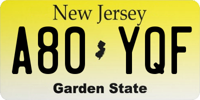 NJ license plate A80YQF