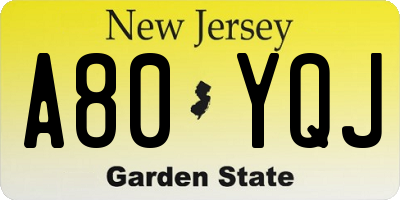 NJ license plate A80YQJ