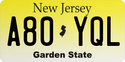 NJ license plate A80YQL