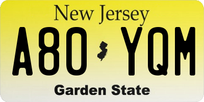 NJ license plate A80YQM