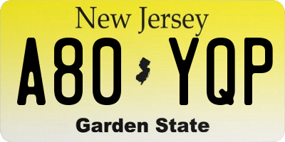 NJ license plate A80YQP