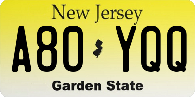 NJ license plate A80YQQ