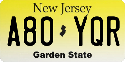 NJ license plate A80YQR