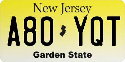 NJ license plate A80YQT