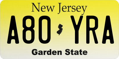 NJ license plate A80YRA