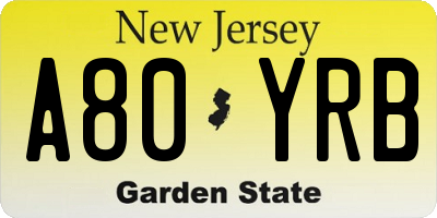 NJ license plate A80YRB